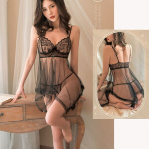 Váy ngủ sexy xuyên thấu kèm quần lót lọt khe gợi cảm