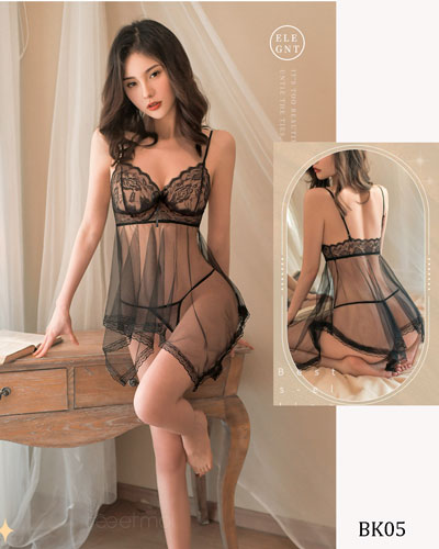 Váy ngủ sexy xuyên thấu kèm quần lót lọt khe gợi cảm