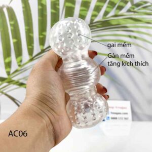 Cốc tự sướng trong suốt Funny 3 trong lỗ có gân gai cực phê