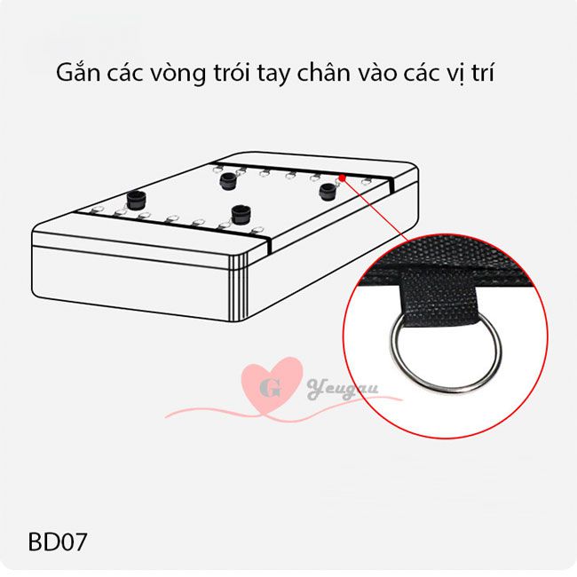 Móc các vòng trói tay chân vào 2 dây